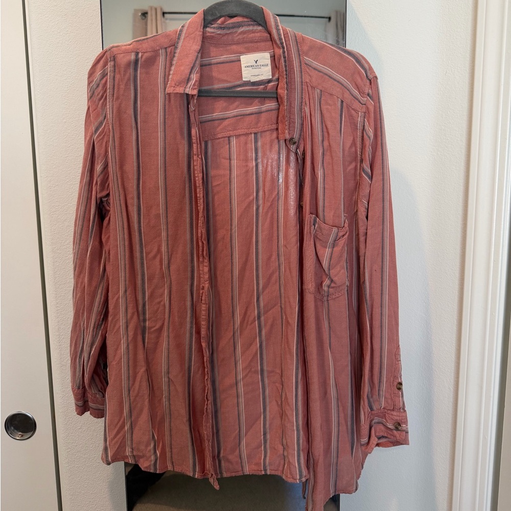 American Eagle Outfitters Women’s Striped Flannel - Red and Gray